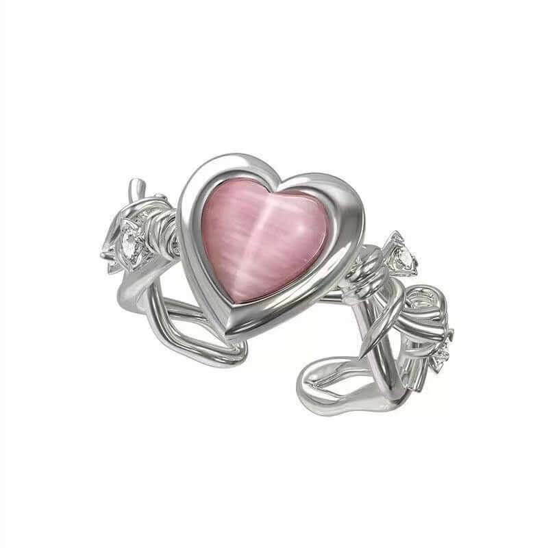 Peris Gems Adjustable Pink Heart Ring for Women | Silver Love Ring SHEIN Amazon Temu