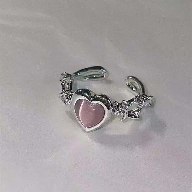 Peris Gems Adjustable Pink Heart Ring for Women | Silver Love Ring SHEIN Amazon Temu