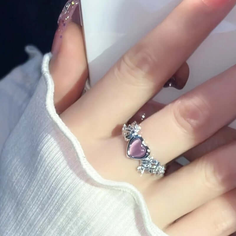 Peris Gems Adjustable Pink Heart Ring for Women | Silver Love Ring SHEIN Amazon Temu