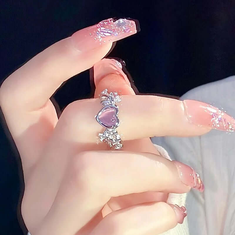 Peris Gems Adjustable Pink Heart Ring for Women | Silver Love Ring SHEIN Amazon Temu