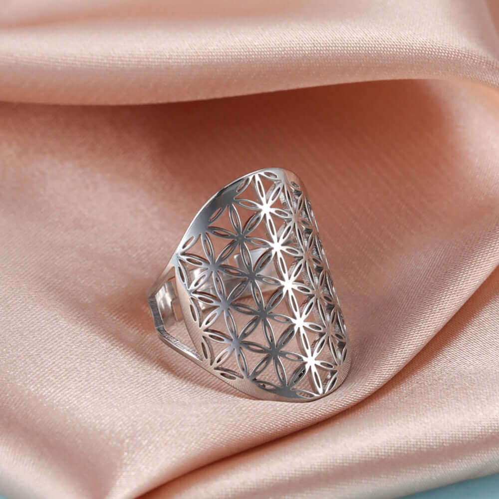 Peris Gems Adjustable Skyrim Flower of Life Stainless Amulet Ring for Women Adjustable Skyrim Flower of Life Stainless Amulet Ring SHEIN Amazon Temu