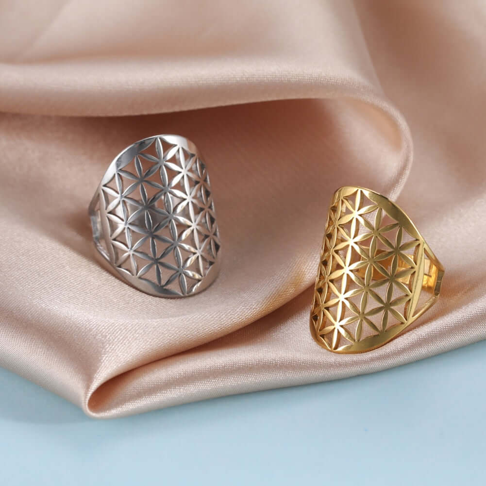 Peris Gems Adjustable Skyrim Flower of Life Stainless Amulet Ring for Women Adjustable Skyrim Flower of Life Stainless Amulet Ring SHEIN Amazon Temu