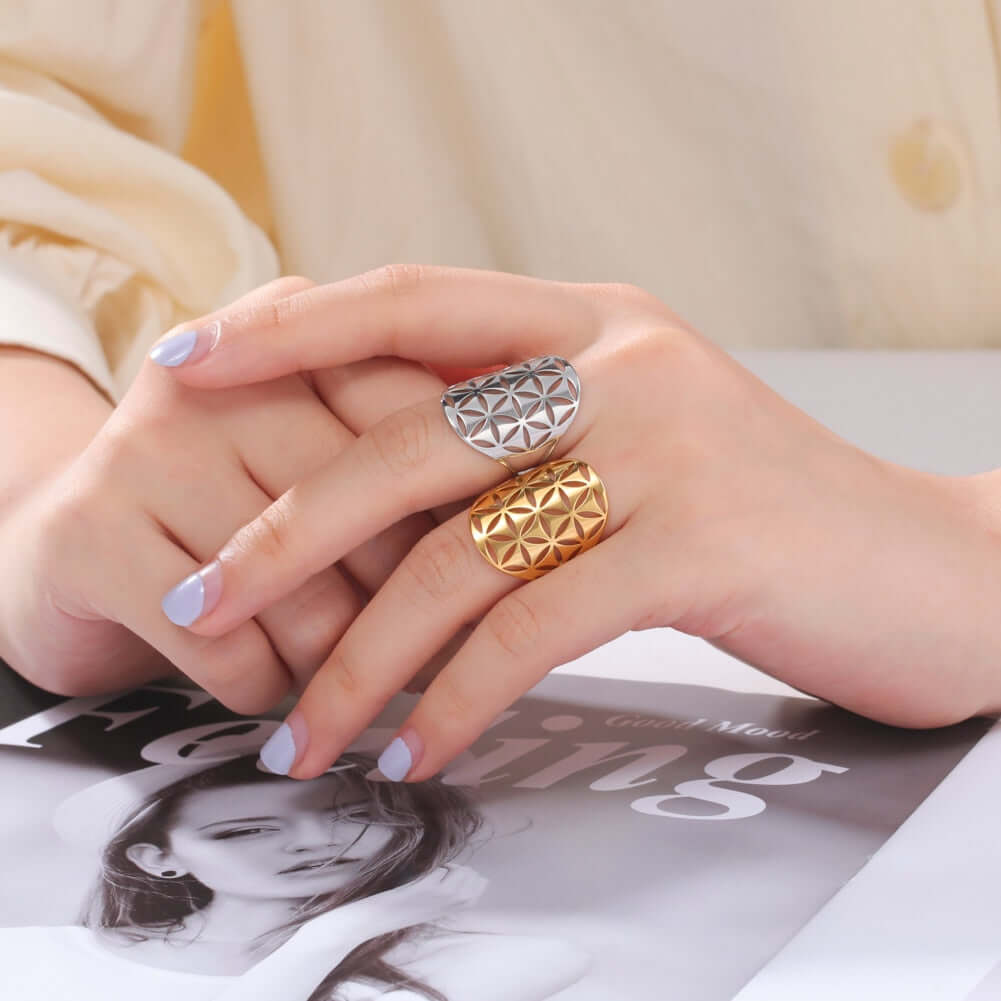 Peris Gems Adjustable Skyrim Flower of Life Stainless Amulet Ring for Women Adjustable Skyrim Flower of Life Stainless Amulet Ring SHEIN Amazon Temu