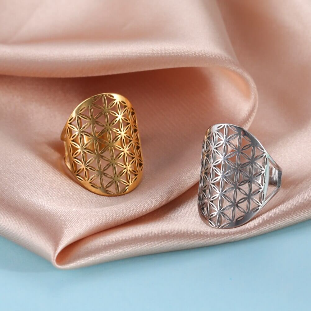 Peris Gems Adjustable Skyrim Flower of Life Stainless Amulet Ring for Women Adjustable Skyrim Flower of Life Stainless Amulet Ring SHEIN Amazon Temu