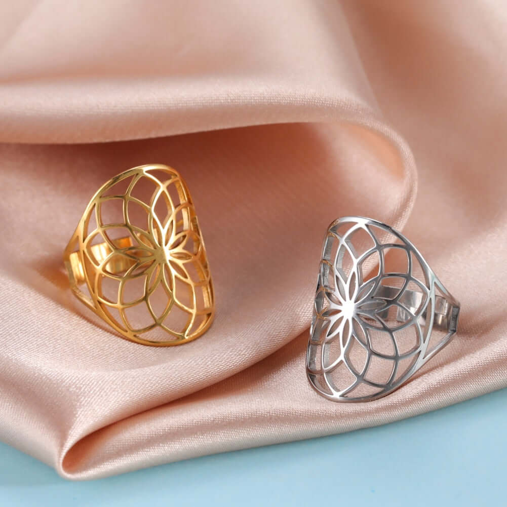 Peris Gems Adjustable Skyrim Flower of Life Stainless Amulet Ring for Women Adjustable Skyrim Flower of Life Stainless Amulet Ring SHEIN Amazon Temu