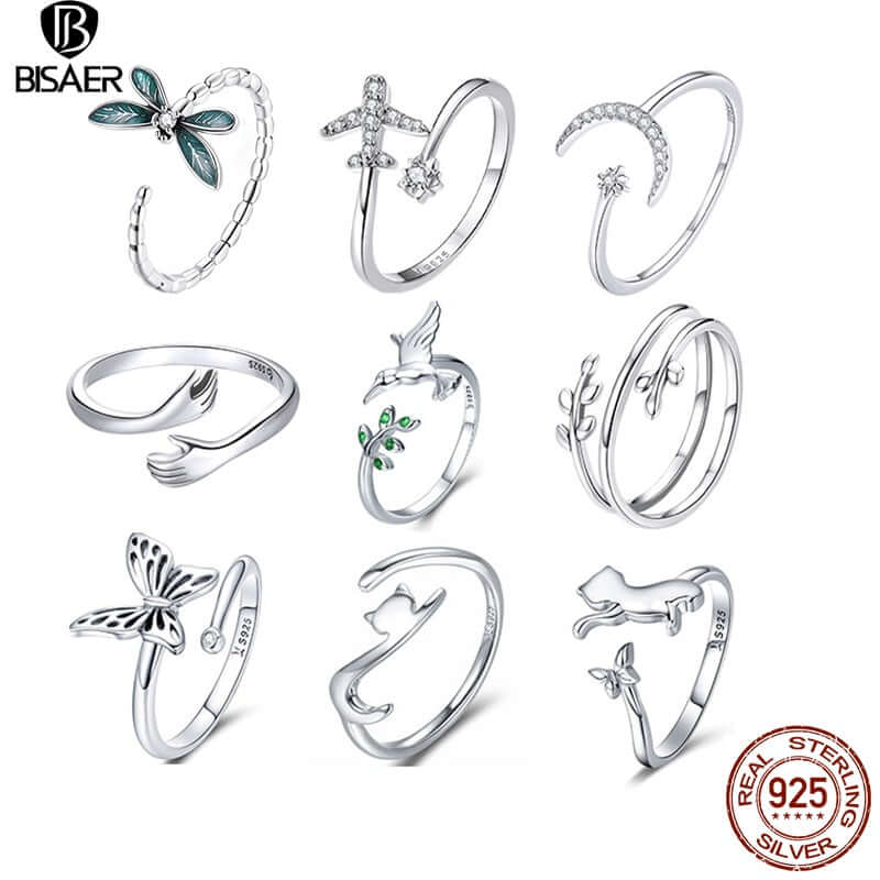 Peris Gems Adjustable Sterling Silver Ring for Women | Star Moon CZ Hug Love Rose Bird Open Rings for Women SHEIN Amazon Temu