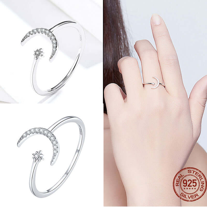 Peris Gems Adjustable Sterling Silver Ring for Women | Star Moon CZ Hug Love Rose Bird Open Rings for Women SHEIN Amazon Temu