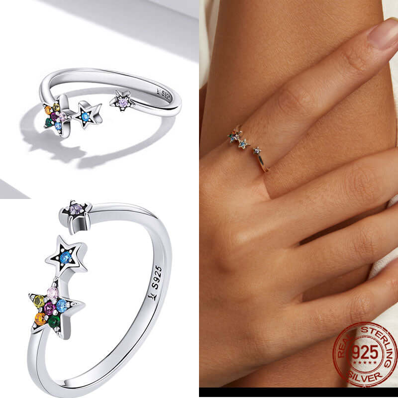 Peris Gems Adjustable Sterling Silver Ring for Women | Star Moon CZ Hug Love Rose Bird Open Rings for Women SHEIN Amazon Temu