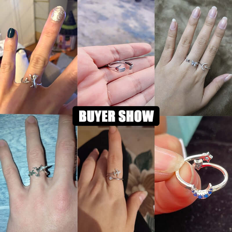Peris Gems Adjustable Sterling Silver Ring for Women | Star Moon CZ Hug Love Rose Bird Open Rings for Women SHEIN Amazon Temu