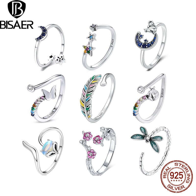 Peris Gems Adjustable Sterling Silver Ring for Women | Star Moon CZ Hug Love Rose Bird Open Rings for Women SHEIN Amazon Temu