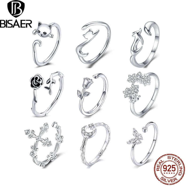 Peris Gems Adjustable Sterling Silver Ring for Women | Star Moon CZ Hug Love Rose Bird Open Rings for Women SHEIN Amazon Temu