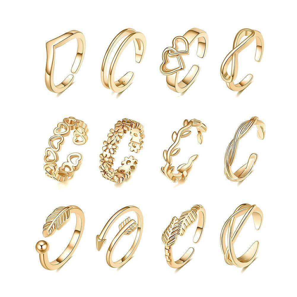 Peris Gems Adjustable Toe Rings for Women | 12pc Open Toe and Finger Rings SHEIN Amazon Temu