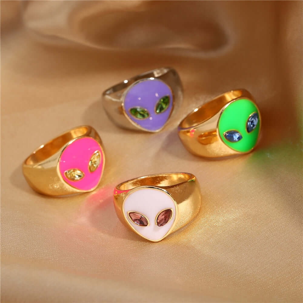 Peris Gems Alien Head Rings for Women | Gold Acrylic Space Alien Invasion Rings SHEIN Amazon Temu