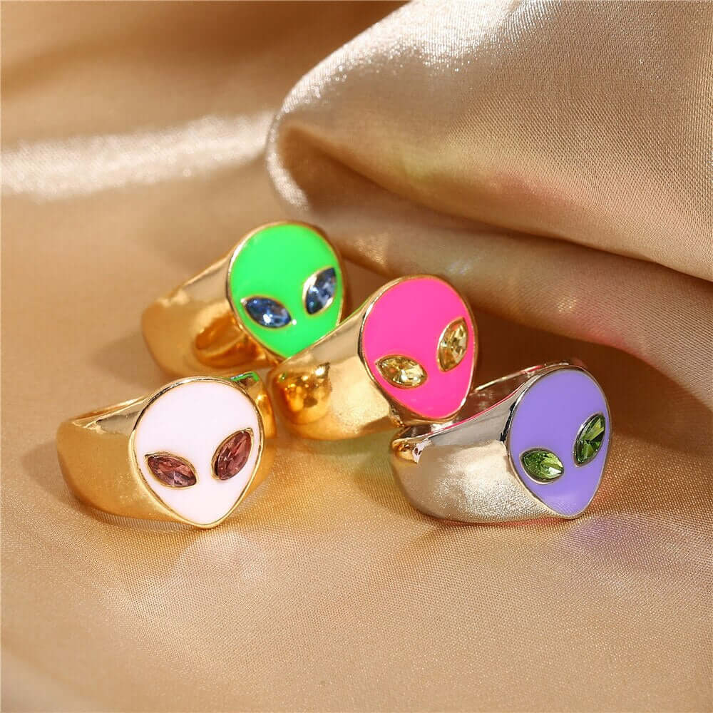 Peris Gems Alien Head Rings for Women | Gold Acrylic Space Alien Invasion Rings SHEIN Amazon Temu