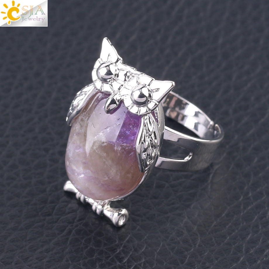 Peris Gems Amethyst Cabochon Bead Owl Rings | Silver Diamond Owl Rings Adjustable SHEIN Amazon Temu