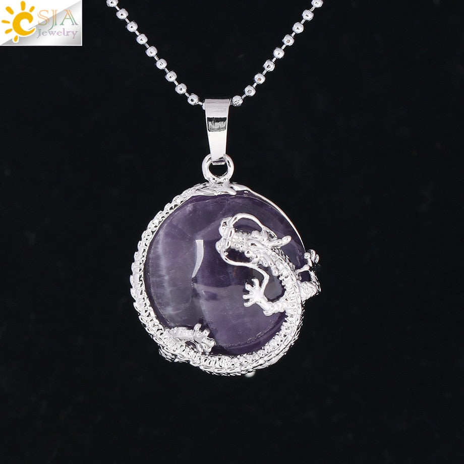 Peris Gems Amethyst Dragon Pendant Necklace for Women | Silver Quartz Stone Necklace for Women SHEIN Amazon Temu