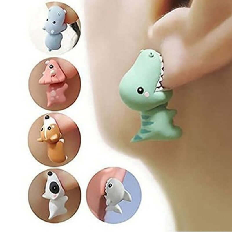 Peris Gems Animal Cartoon Stud Earring for Women | Cute Dinosaur Little Dog Whale Clay Bite Earrings Animal Cartoon Stud Earring for Women | Dinosaur Earrings SHEIN Amazon Temu