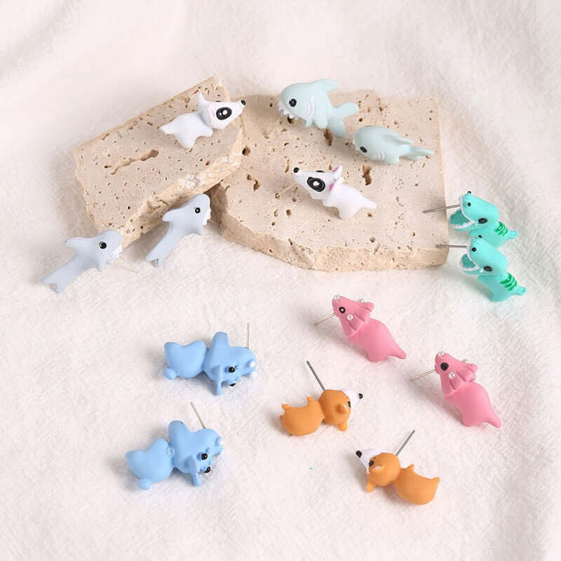 Peris Gems Animal Cartoon Stud Earring for Women | Cute Dinosaur Little Dog Whale Clay Bite Earrings Animal Cartoon Stud Earring for Women | Dinosaur Earrings SHEIN Amazon Temu