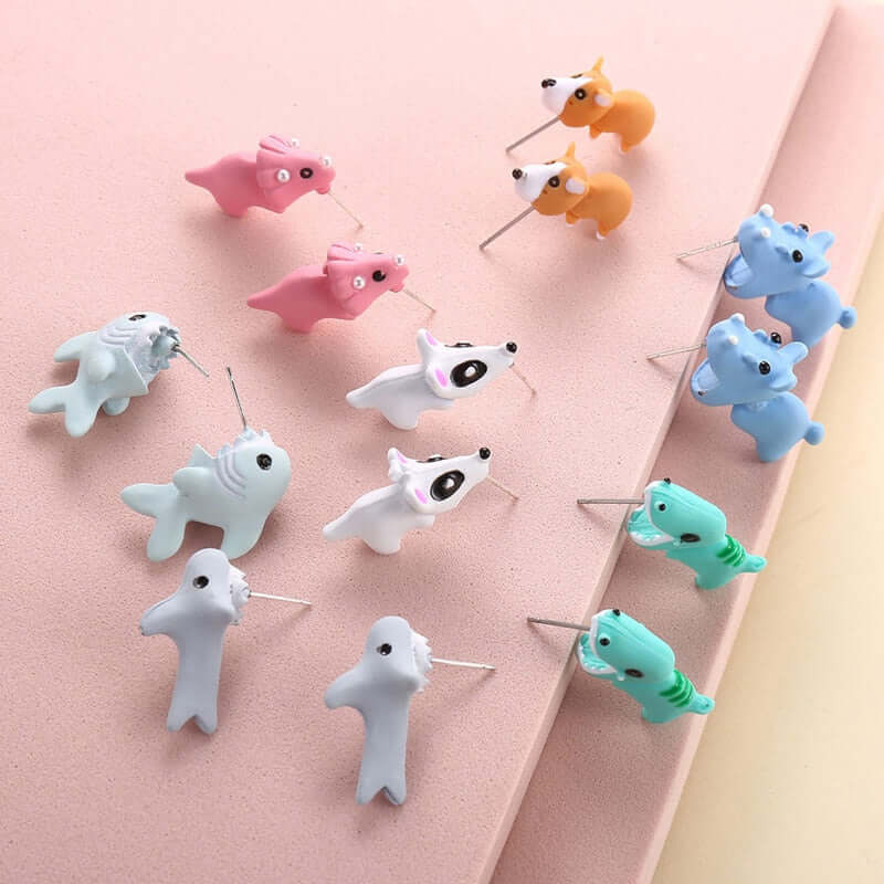 Peris Gems Animal Cartoon Stud Earring for Women | Cute Dinosaur Little Dog Whale Clay Bite Earrings Animal Cartoon Stud Earring for Women | Dinosaur Earrings SHEIN Amazon Temu
