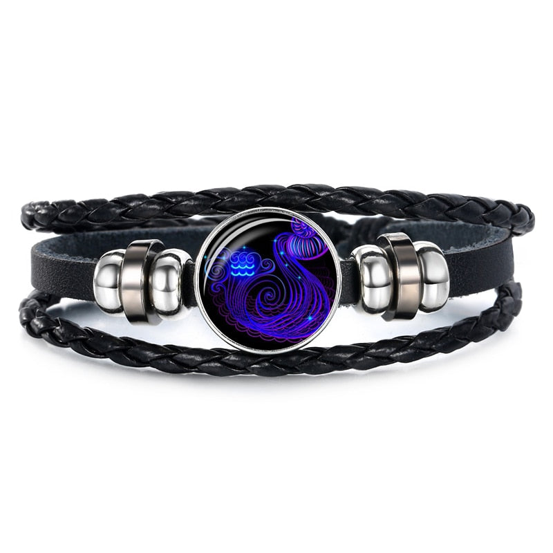 Peris Gems Aquarius Constellation Sign Leather Bracelet Unisex | Blue Zodiac Sign Braided Leather Bracelet SHEIN Amazon Temu