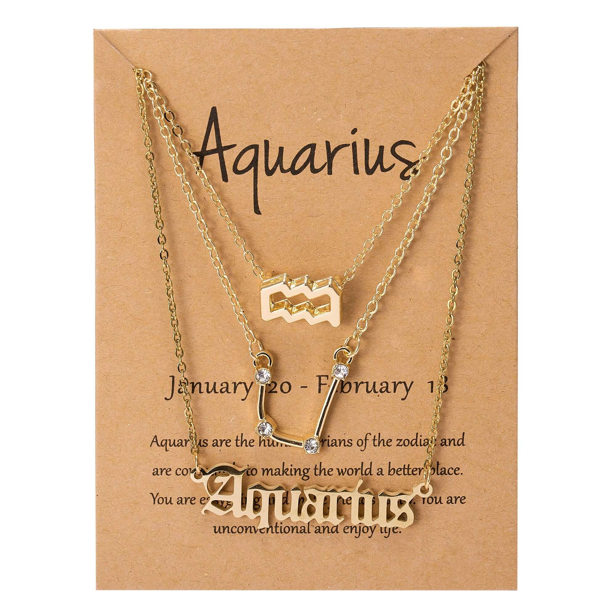 Peris Gems Aquarius / Gold Triple-Layered Diamond Astrology Sign Necklace Set SHEIN Amazon Temu