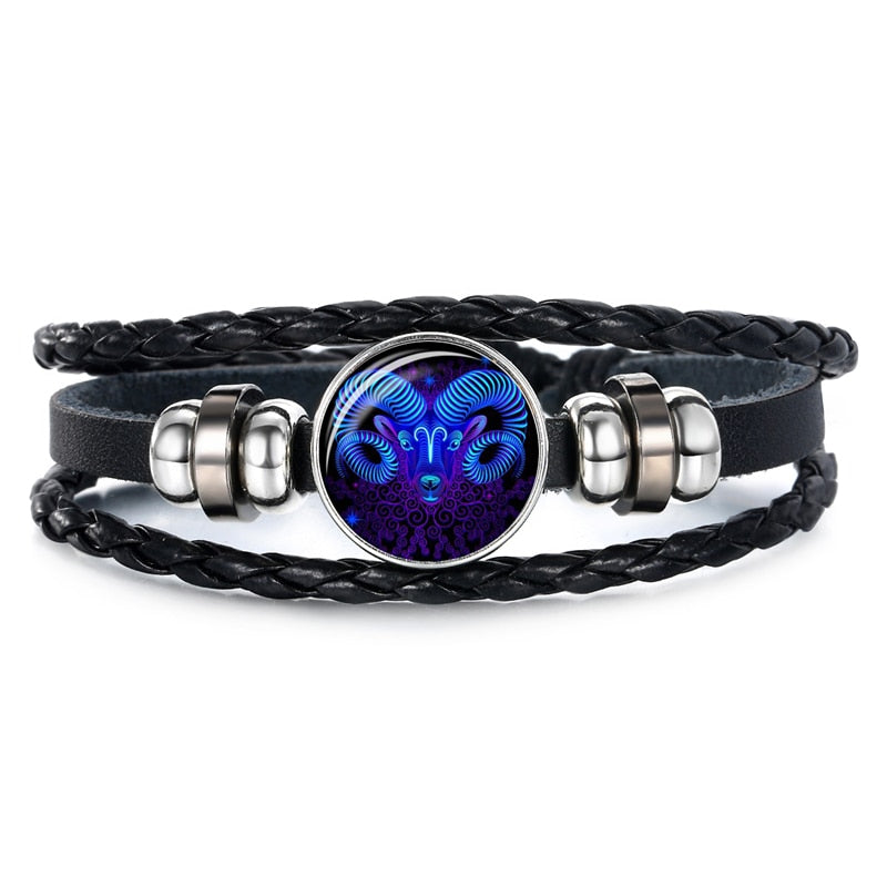 Peris Gems Aries Constellation Sign Leather Bracelet Unisex | Blue Zodiac Sign Braided Leather Bracelet SHEIN Amazon Temu