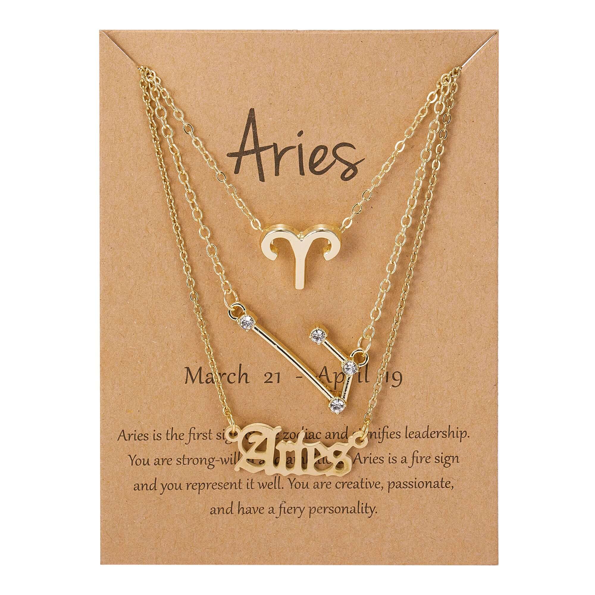 Peris Gems Aries / Gold Triple-Layered Diamond Astrology Sign Necklace Set SHEIN Amazon Temu