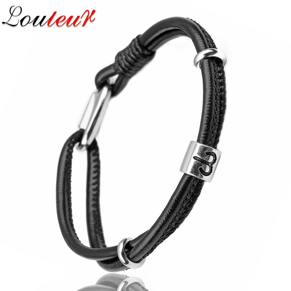 Peris Gems ARIES Steel Leather Zodiac Sign Bracelet Unisex | Silver Leather Bracelet Leather Zodiac Sign Bracelet Unisex |Silver Leather Bracelet SHEIN Amazon Temu