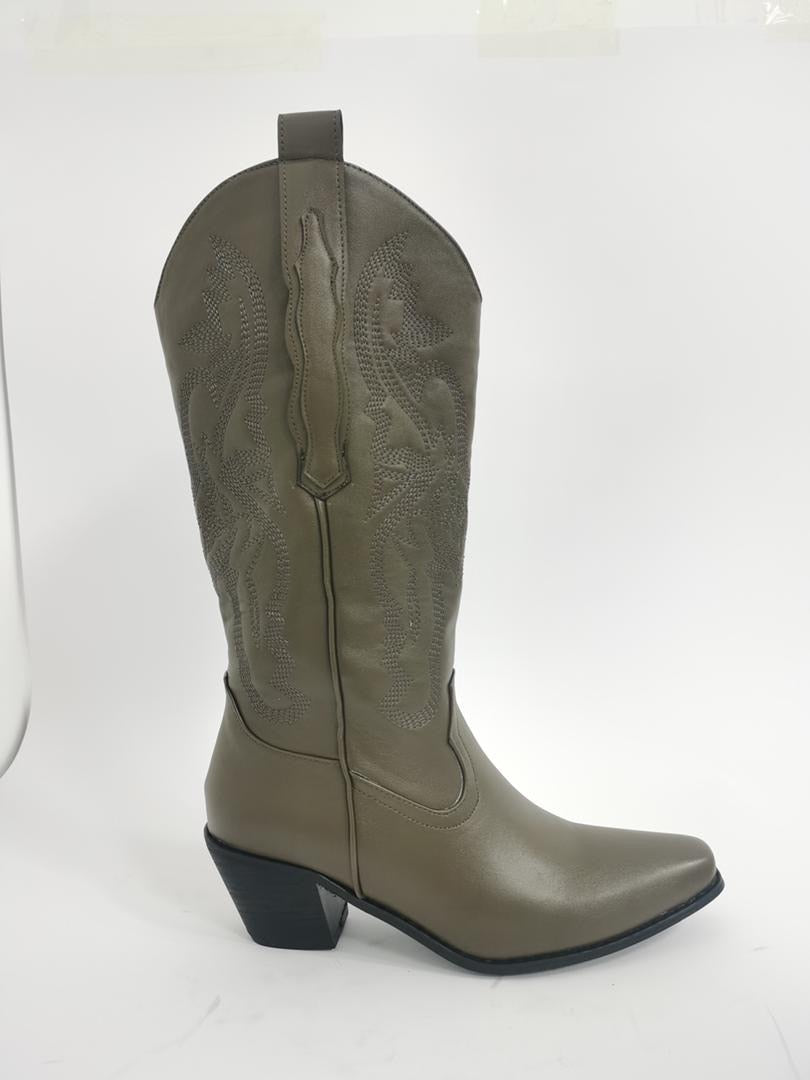 Peris Gems Army Green / 4.5 PU Leather Cowboy Boots for Women | Knee High Leather Boots SHEIN Amazon Temu