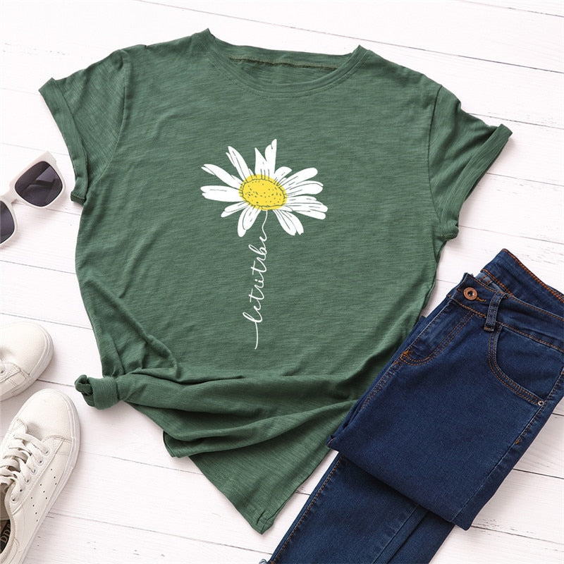 Peris Gems Army Green / S Daisy Graphic Print Cotton Shirts for Women | Oversized Shirts Daisy Graphic Print Cotton Shirts for Women |Oversized Shirt SHEIN Amazon Temu