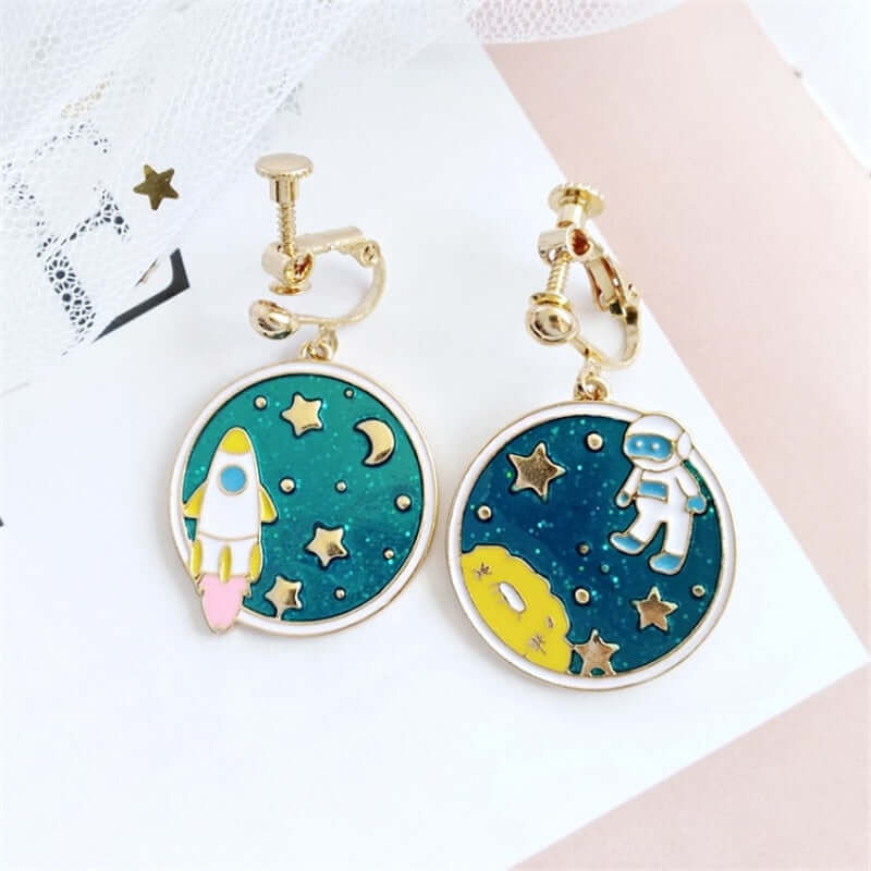 Peris Gems Astronaut Star Stud Ear Clip Earrings for Women | Space Astronaut Gold Stud Earrings for Women SHEIN Amazon Temu