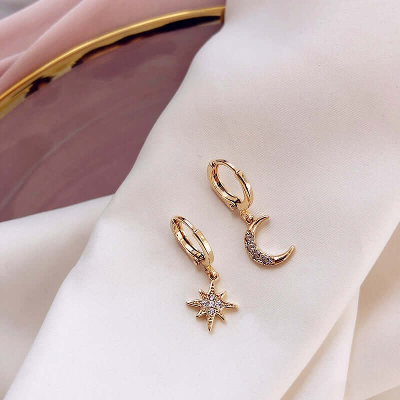 Peris Gems Asymmetric Star and Moon Dangle Earrings | Diamond Gold SHEIN Amazon Temu