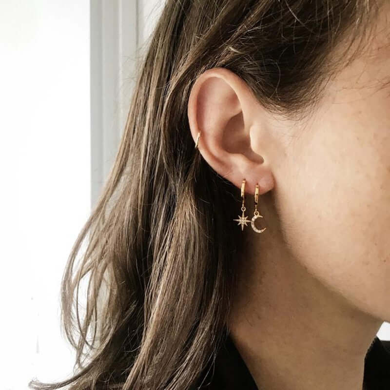 Peris Gems Asymmetric Star and Moon Dangle Earrings | Diamond Gold SHEIN Amazon Temu