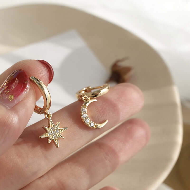 Peris Gems Asymmetric Star and Moon Dangle Earrings | Diamond Gold SHEIN Amazon Temu