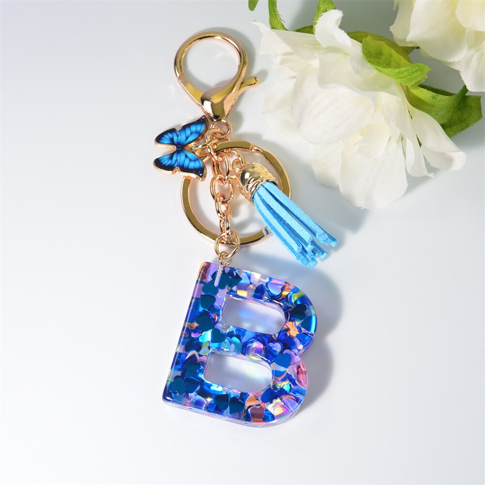 Peris Gems B Blue Acrylic Letter and Butterfly Keychain | Initial Keychains Blue Acrylic Letter and Butterfly Keychain Initial Keychains SHEIN Amazon Temu