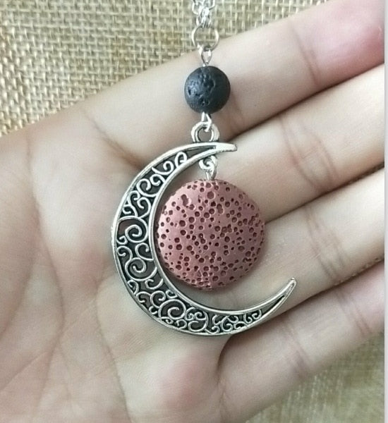 Peris Gems B Lava Stone Moon Necklace Unisex | Silver Crescent Moon SHEIN Amazon Temu