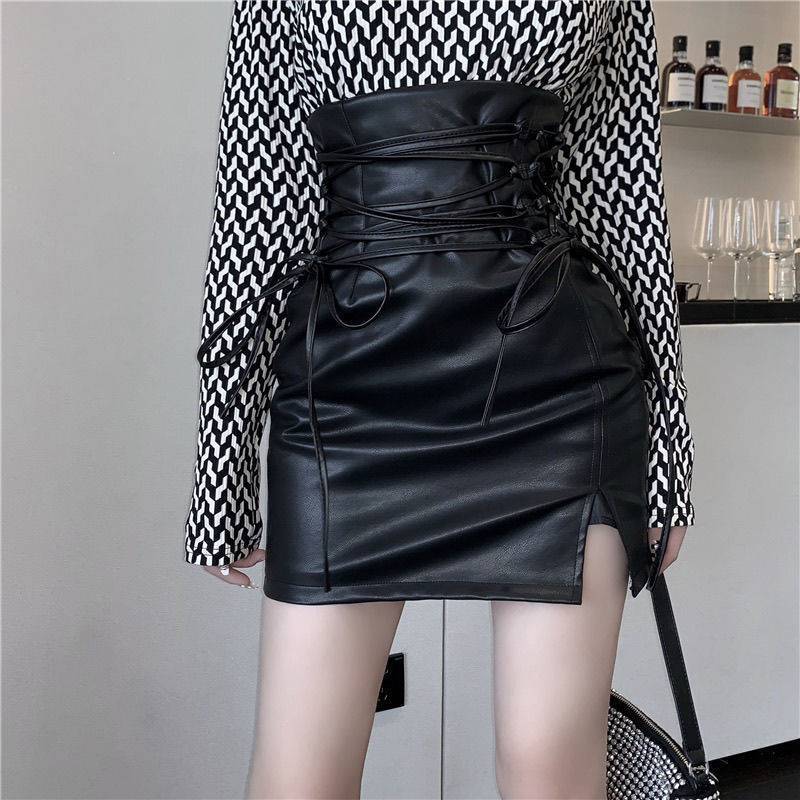 Peris Gems B / S Lace-Up High Waist PU Leather Nightclub Mini Skirt for Women SHEIN Amazon Temu
