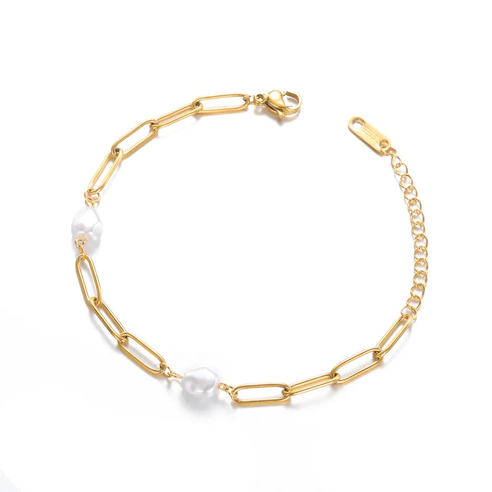 Peris Gems B1032G-1 Half Pearl Hald Gold Thick Chain Bracelet for Women SHEIN Amazon Temu
