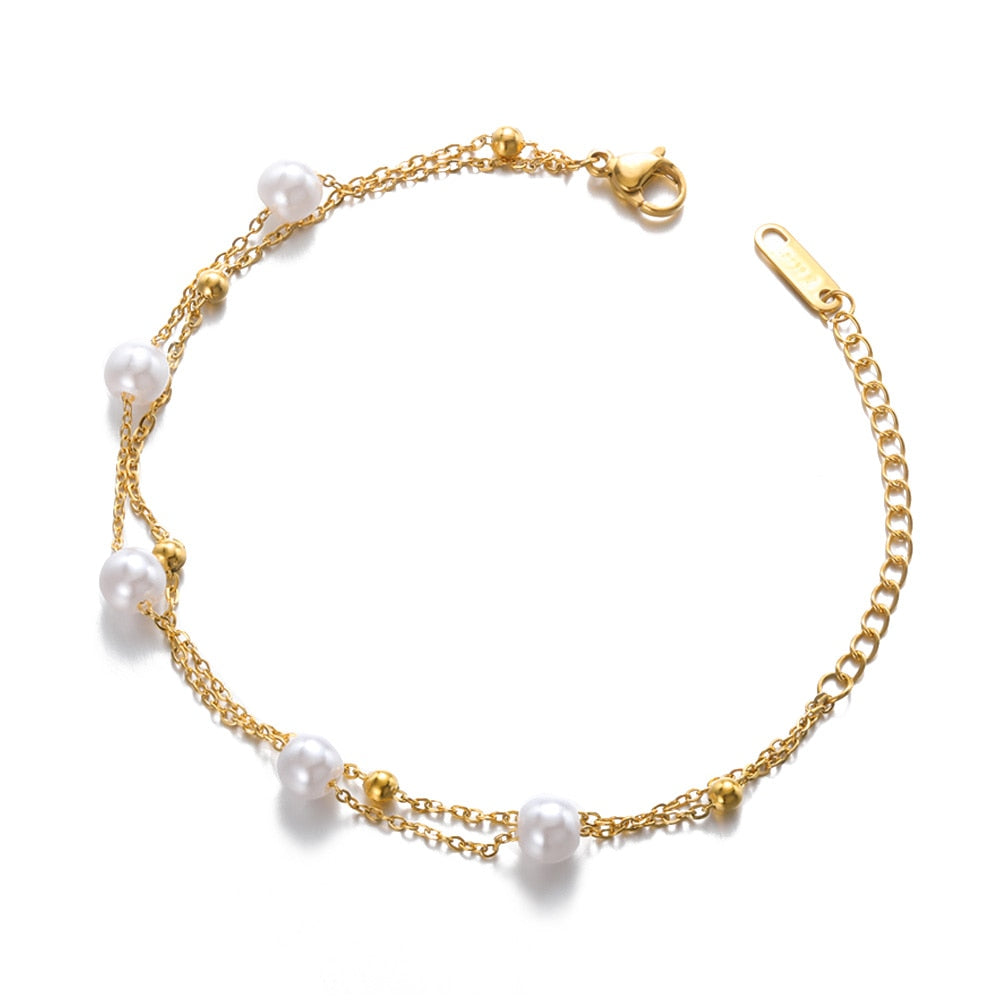 Peris Gems B1032G-3 Half Pearl Hald Gold Thick Chain Bracelet for Women SHEIN Amazon Temu