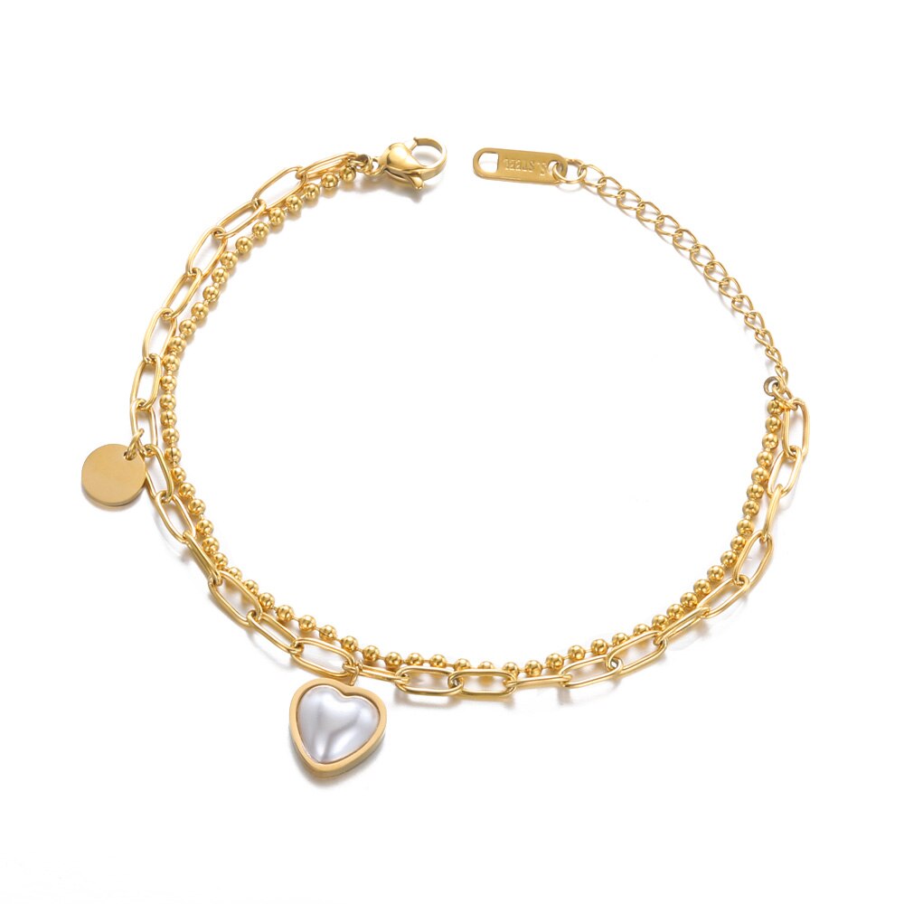 Peris Gems B1032G-4 Half Pearl Hald Gold Thick Chain Bracelet for Women SHEIN Amazon Temu