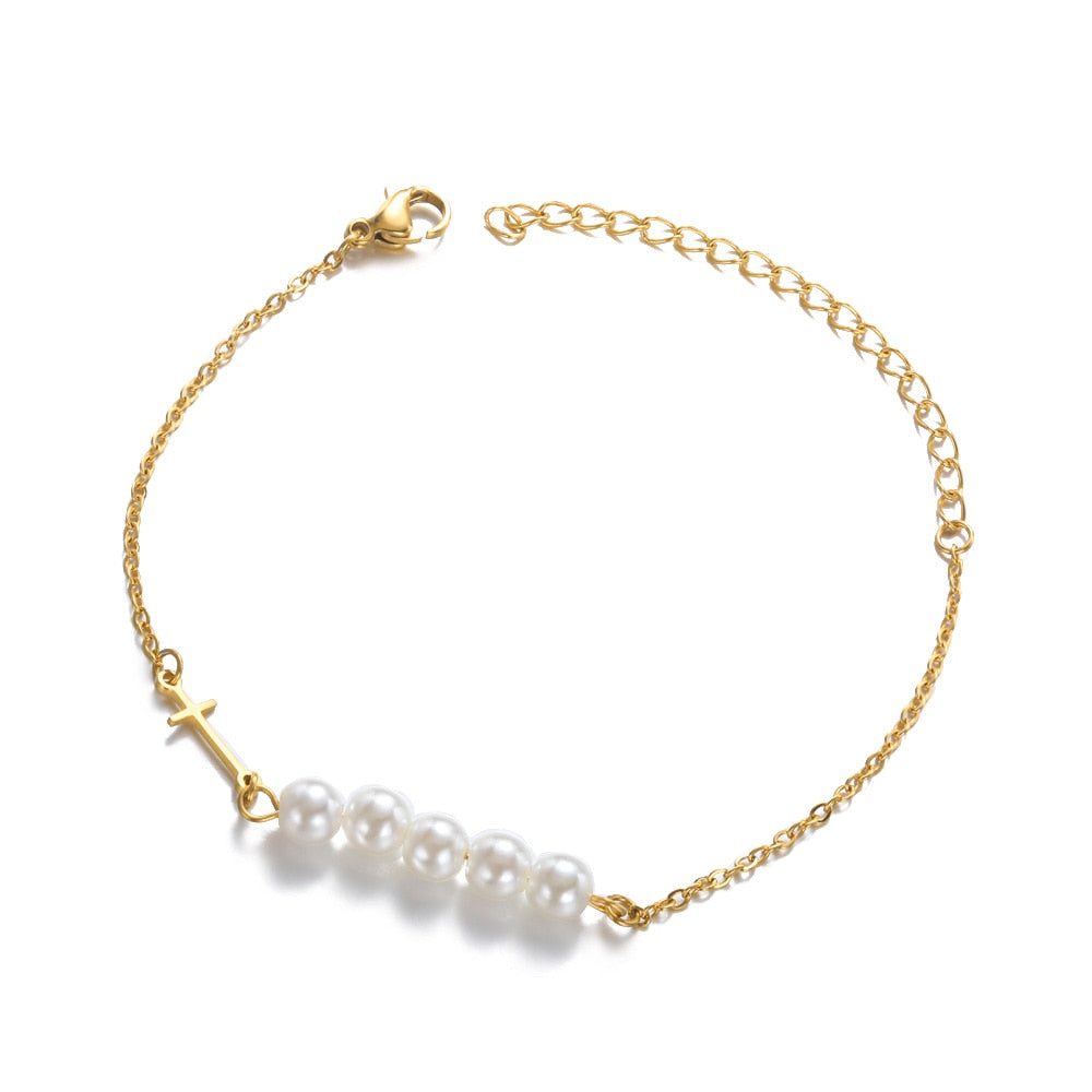 Peris Gems B1039G Half Pearl Hald Gold Thick Chain Bracelet for Women SHEIN Amazon Temu