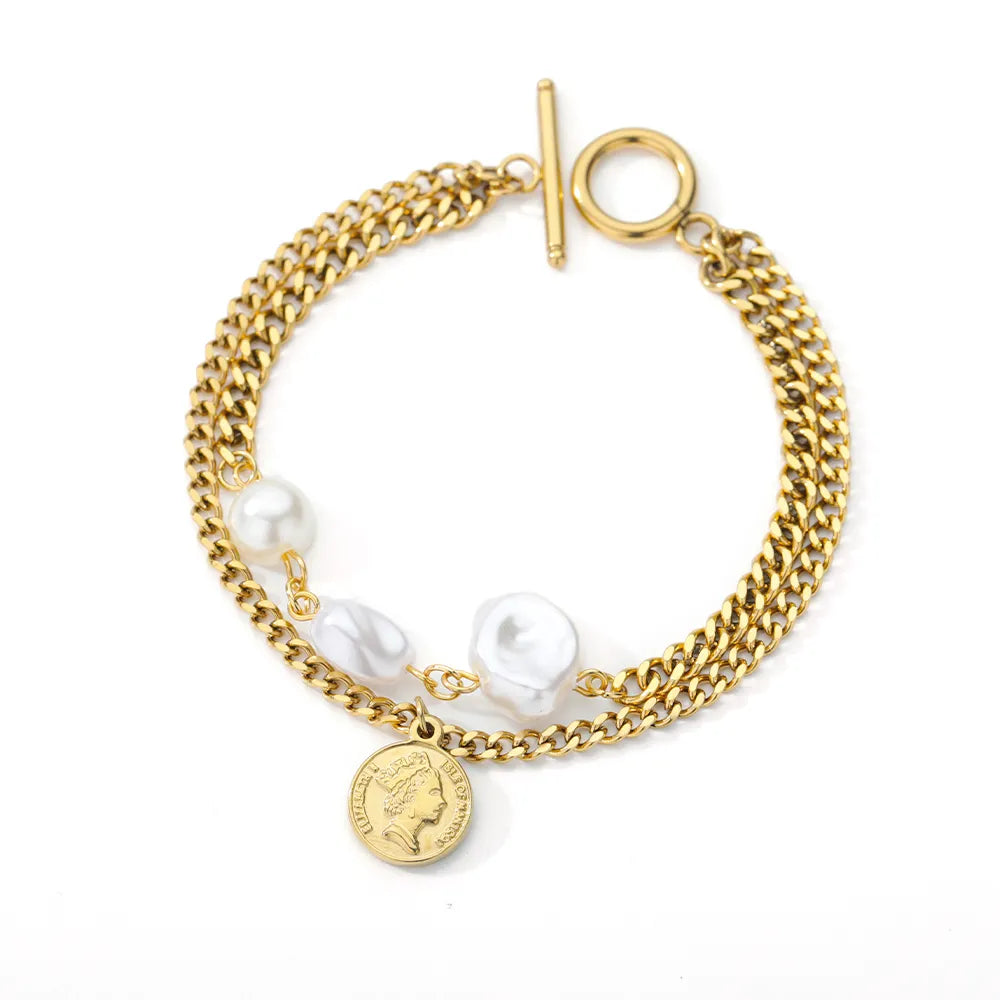 Peris Gems B744G Half Pearl Hald Gold Thick Chain Bracelet for Women SHEIN Amazon Temu