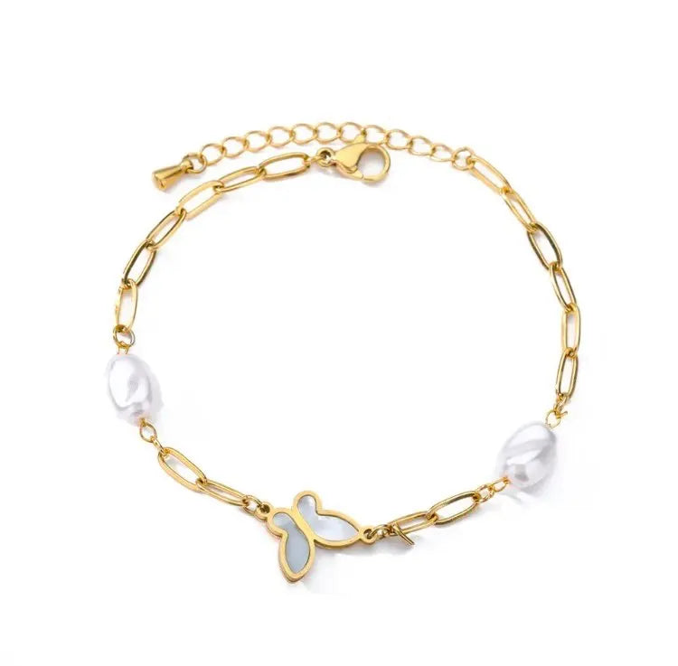 Peris Gems B762G Half Pearl Hald Gold Thick Chain Bracelet for Women SHEIN Amazon Temu