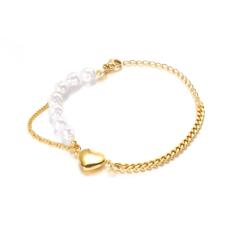 Peris Gems B906G-2 Half Pearl Hald Gold Thick Chain Bracelet for Women SHEIN Amazon Temu