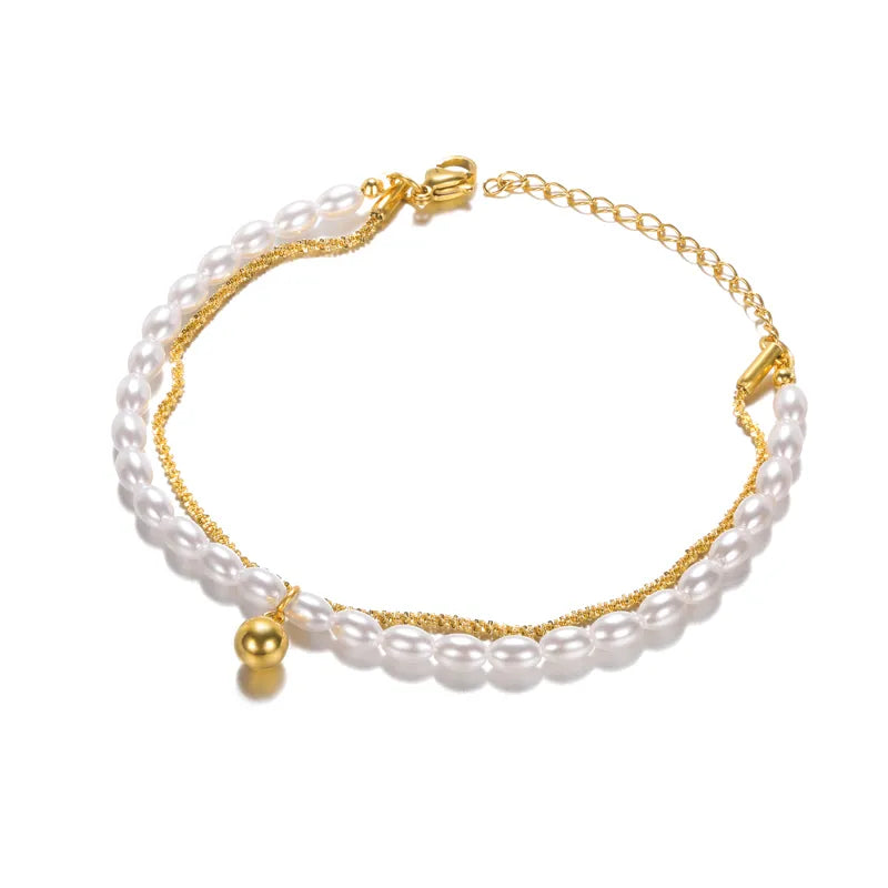Peris Gems B906G-3 Half Pearl Hald Gold Thick Chain Bracelet for Women SHEIN Amazon Temu