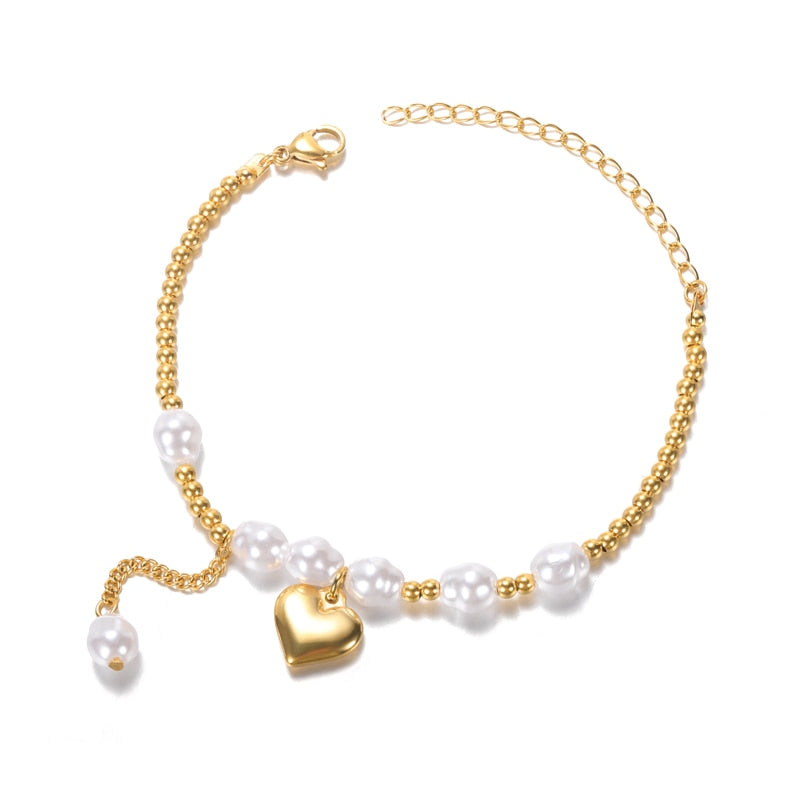 Peris Gems B912G-1 1 Half Pearl Hald Gold Thick Chain Bracelet for Women SHEIN Amazon Temu