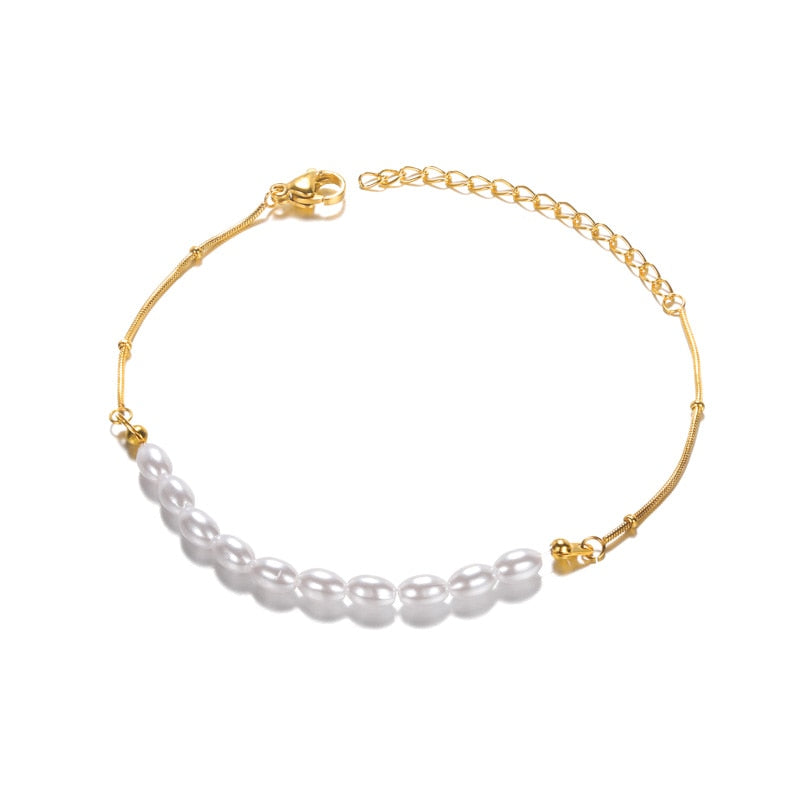 Peris Gems B912G-1 Half Pearl Hald Gold Thick Chain Bracelet for Women SHEIN Amazon Temu