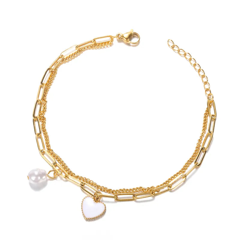 Peris Gems B912G-2 Half Pearl Hald Gold Thick Chain Bracelet for Women SHEIN Amazon Temu