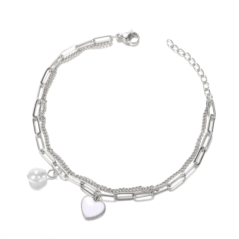 Peris Gems B912P-2 Half Pearl Hald Gold Thick Chain Bracelet for Women SHEIN Amazon Temu
