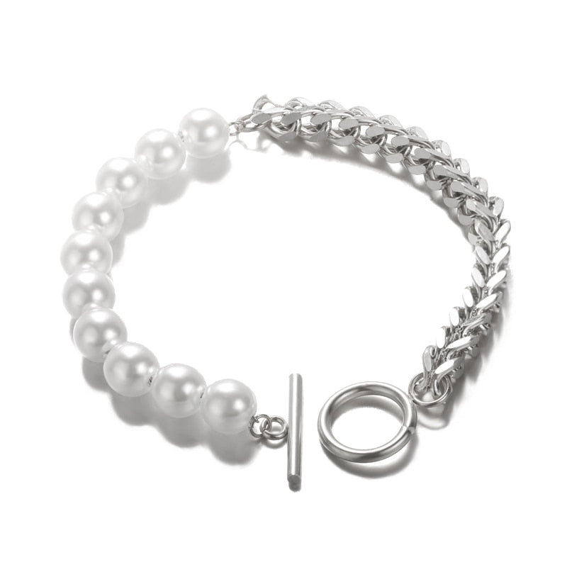 Peris Gems B918P Half Pearl Hald Gold Thick Chain Bracelet for Women SHEIN Amazon Temu